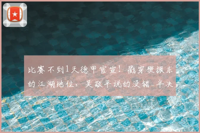 比赛不到1天德甲官宣！戳穿樊振东的江湖地位，吴敬平说的没错_半决赛_赛季_萨尔布吕肯